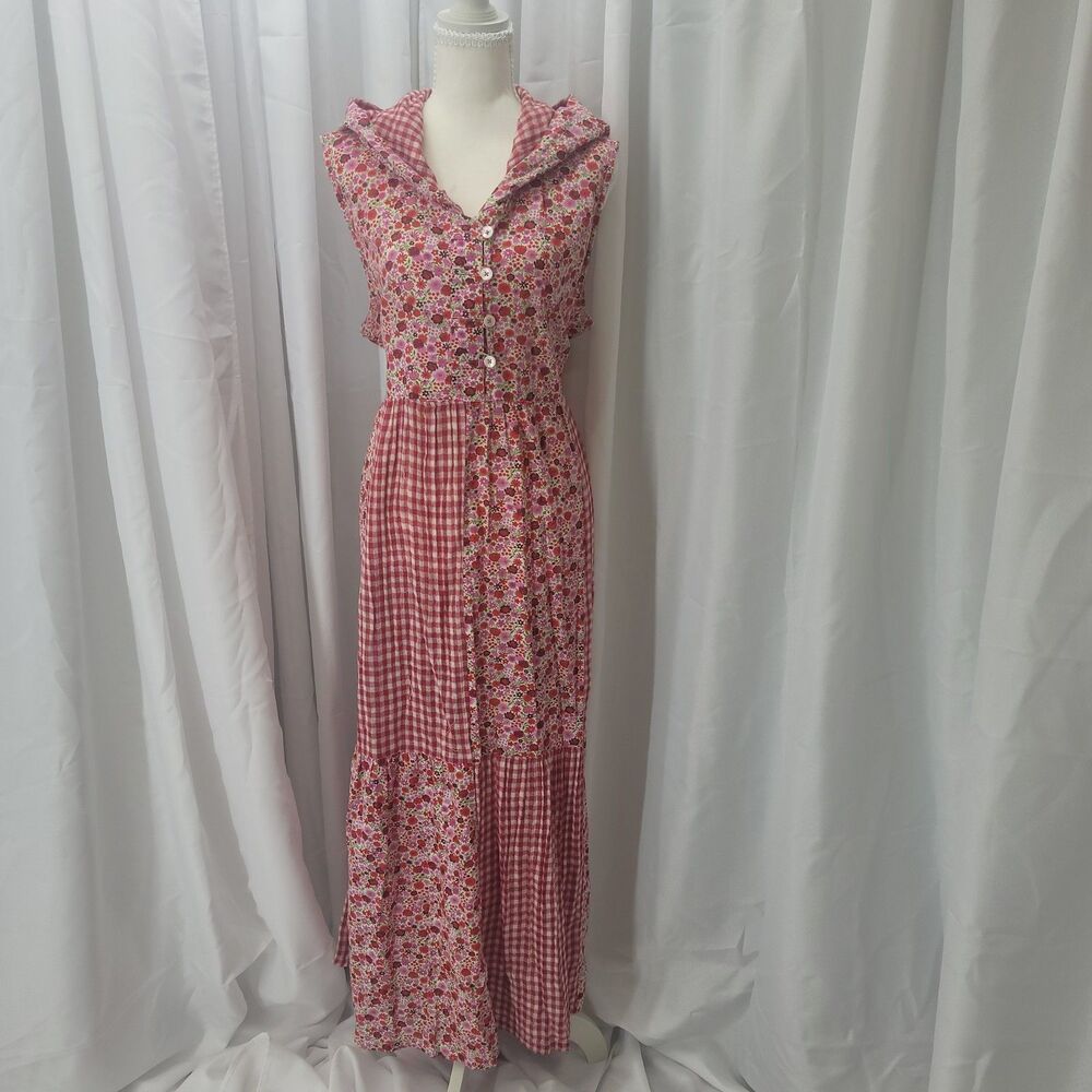 Vintage Y2K April Cornell XL Boho Cottagecore Red Gingham 100% Cotton Maxi Dress